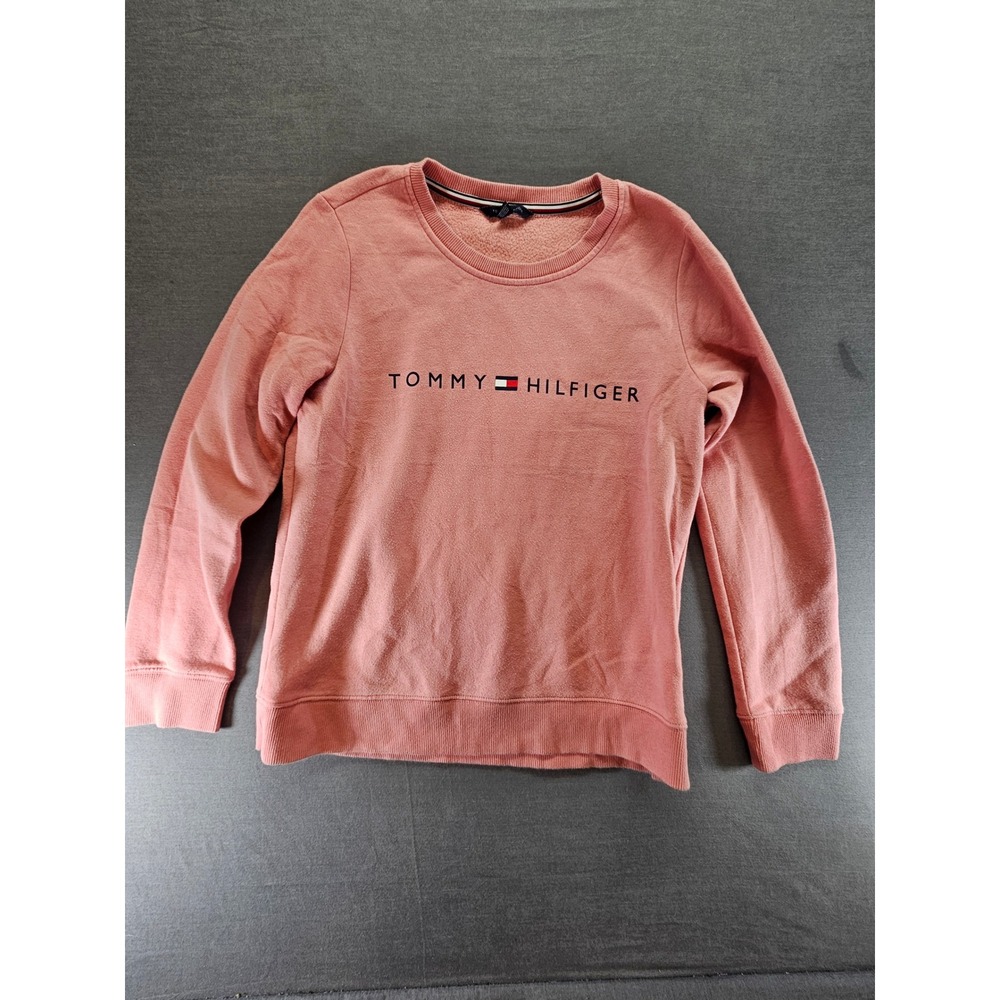 Tommy Hilfiger Womens Pink Embroidered Logo Crewneck Sweatshirt Size Medium